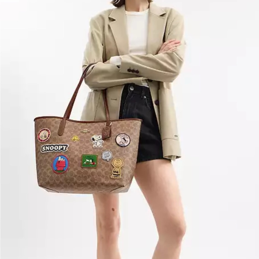 Coach Tan Tote Bag with Snoopy Patches - Picture 6 of 6